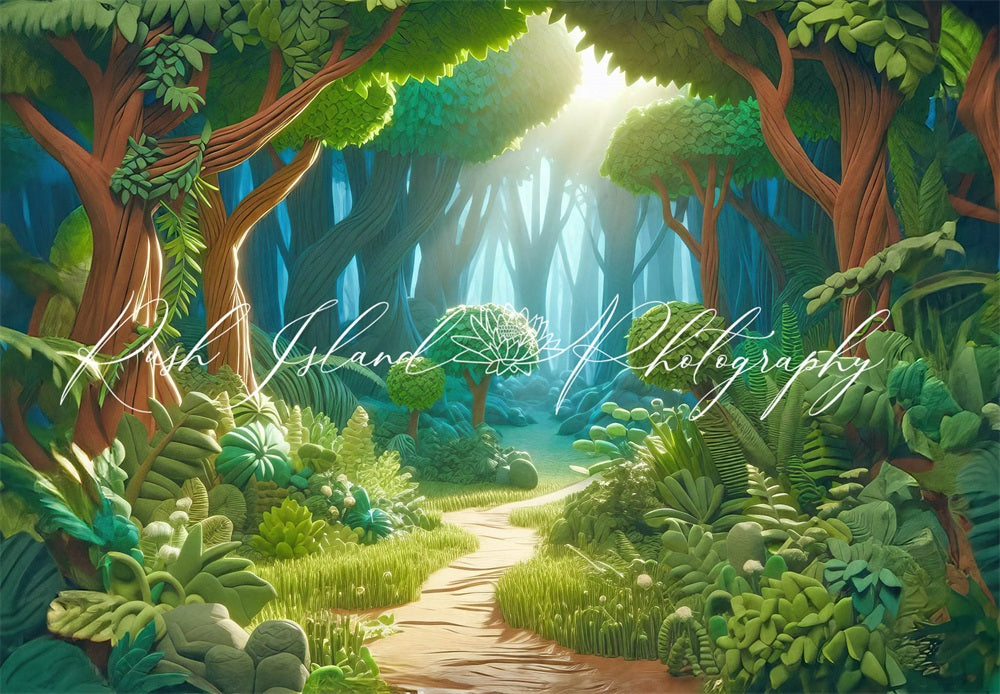 Kate Jungle Sentier Vert Dessin animé Toile de fond conçue par Laura Bybee - Kate Backdrop FR