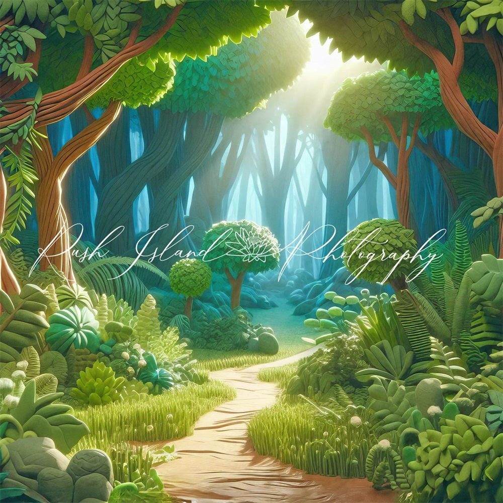Kate Jungle Sentier Vert Dessin animé Toile de fond conçue par Laura Bybee - Kate Backdrop FR