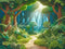 Kate Jungle Sentier Vert Dessin animé Toile de fond conçue par Laura Bybee - Kate Backdrop FR