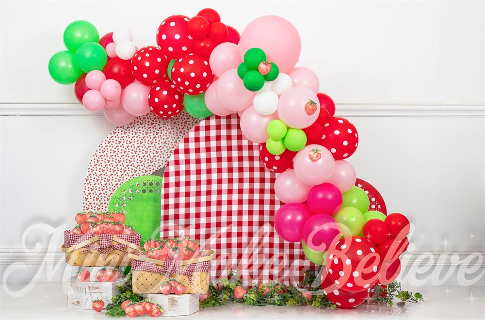 GROUPE VIP - Kate Fraise Cake smash Arche de ballons Toile de fond conçue par Mini MakeBelieve - Kate Backdrop FR