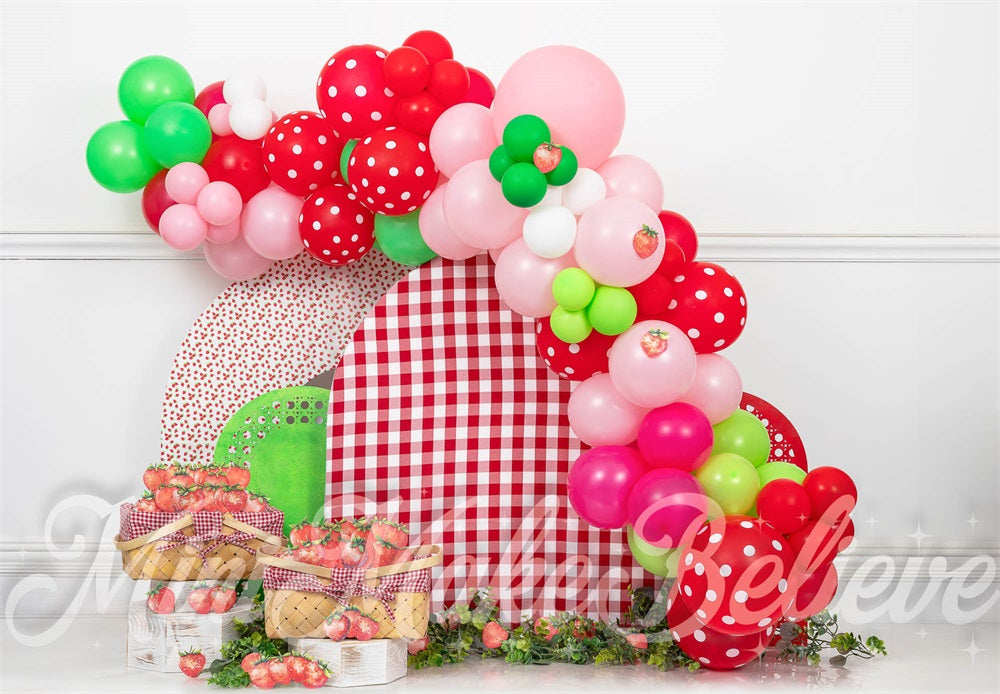 GROUPE VIP - Kate Fraise Cake smash Arche de ballons Toile de fond conçue par Mini MakeBelieve - Kate Backdrop FR