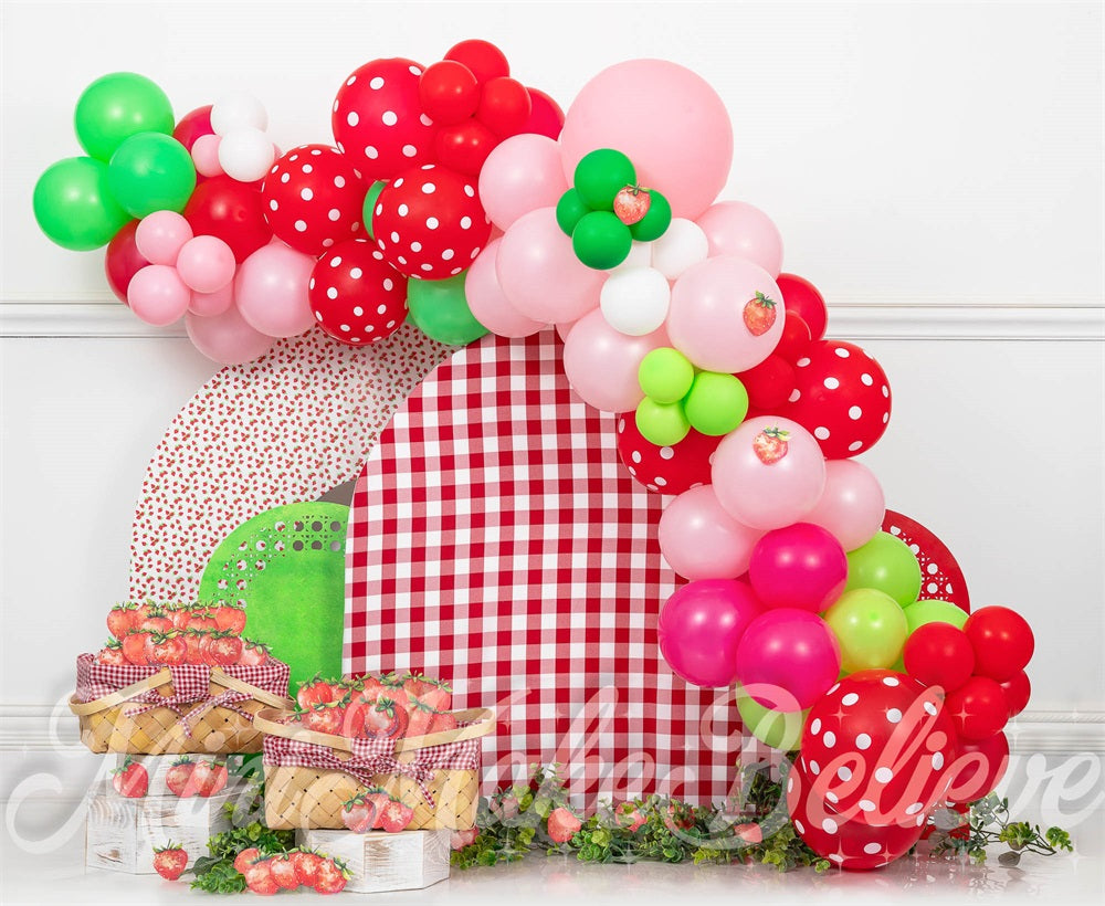 GROUPE VIP - Kate Fraise Cake smash Arche de ballons Toile de fond conçue par Mini MakeBelieve - Kate Backdrop FR