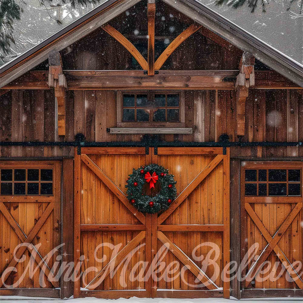 Kate Hiver Forêt Noël Cabane Marron Toile de fond conçue par Mini MakeBelieve - Kate Backdrop FR
