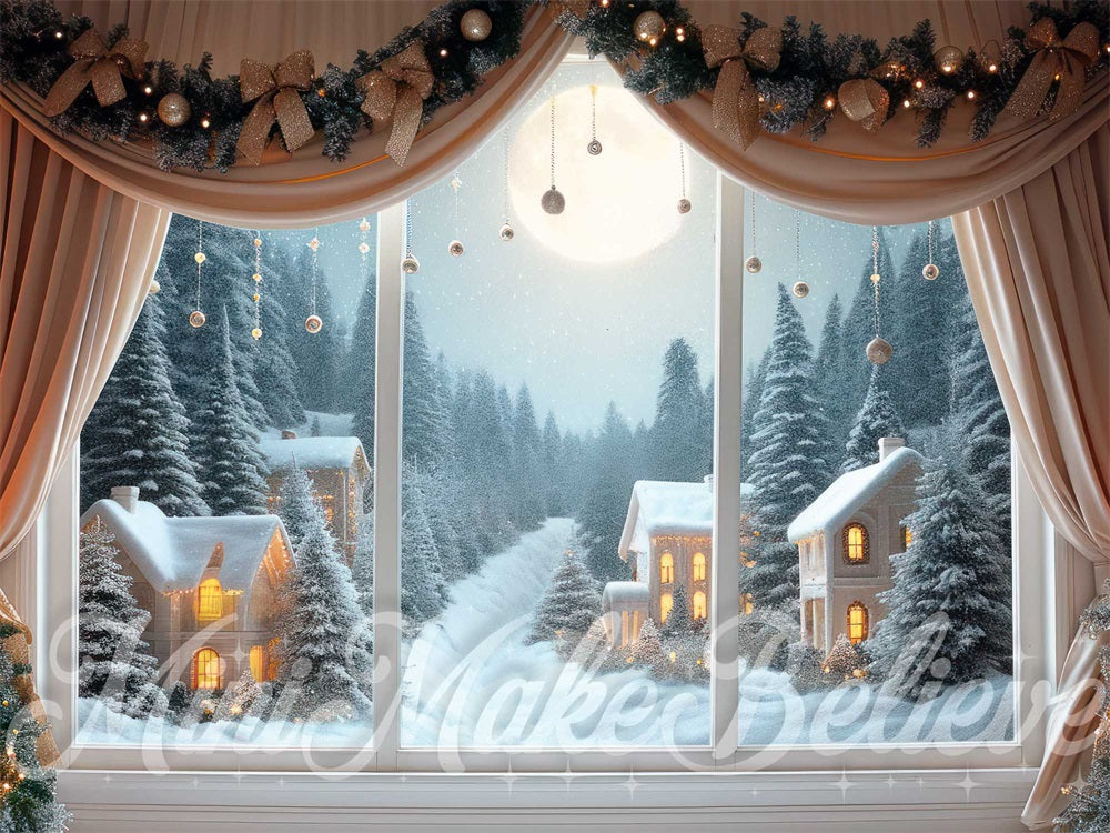 Kate Noël Intérieur Fenêtre Hiver Lune Forêt Toile de fond conçue par Mini MakeBelieve - Kate Backdrop FR