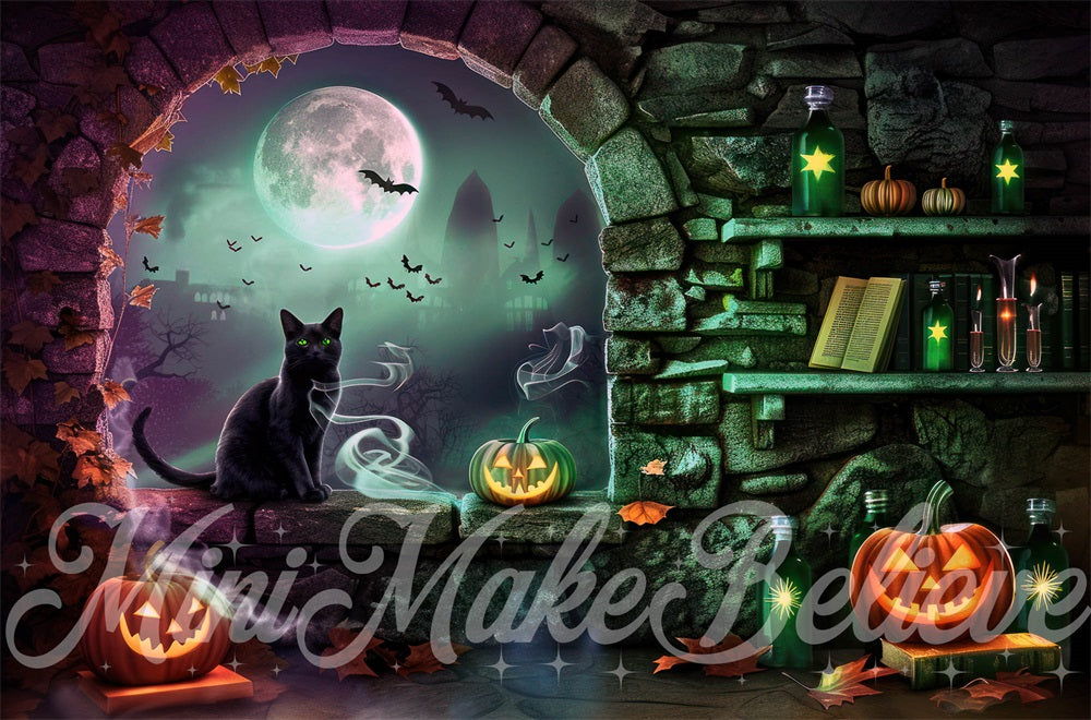 Kate Halloween Salle des Sorcières Chat Toile de fond conçue par Mini MakeBelieve - Kate Backdrop FR