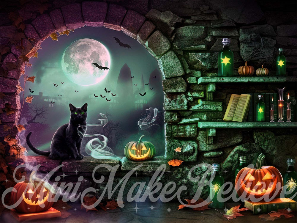 Kate Halloween Salle des Sorcières Chat Toile de fond conçue par Mini MakeBelieve - Kate Backdrop FR