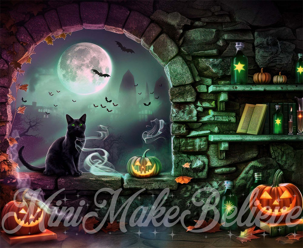 Kate Halloween Salle des Sorcières Chat Toile de fond conçue par Mini MakeBelieve - Kate Backdrop FR
