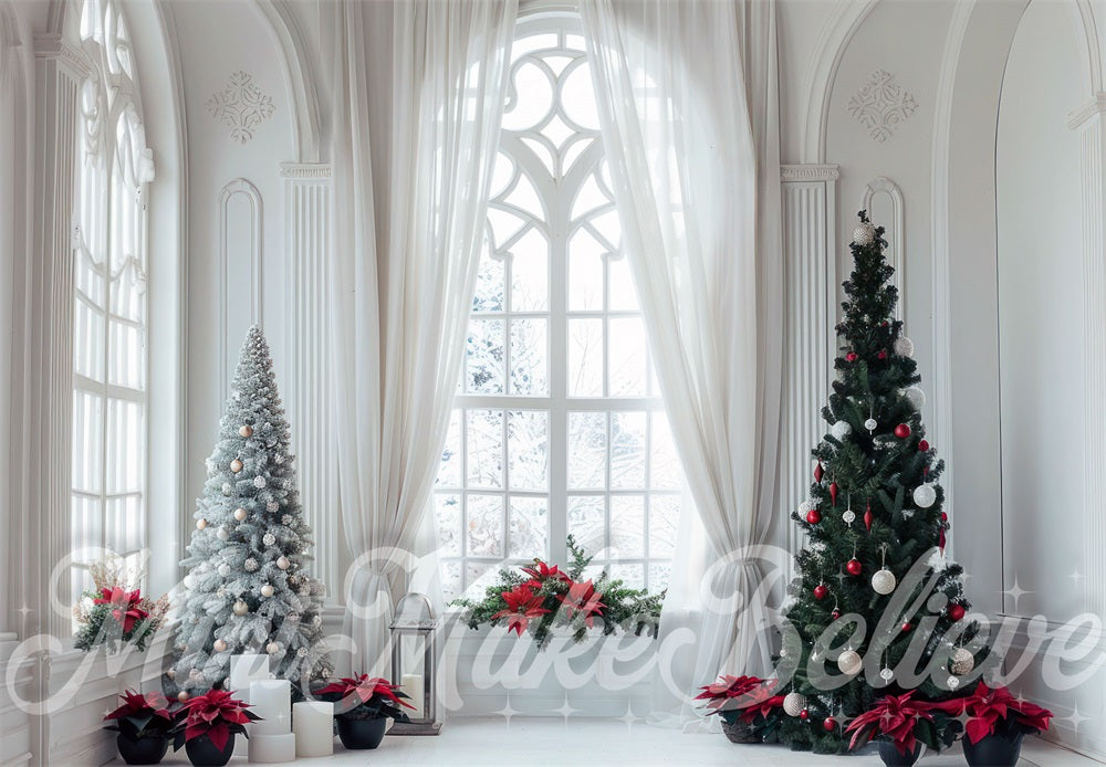 Kate Chambre Noël Blanc Poinsettia Fenêtre Toile de fond conçue par Mini MakeBelieve - Kate Backdrop FR