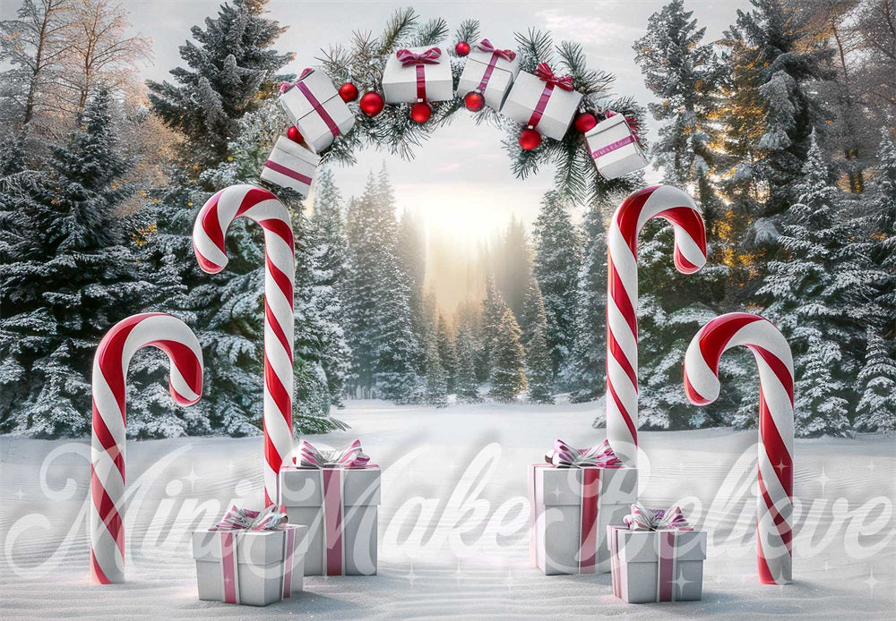 Kate Noël Forêt Arche de Bonbons et Cadeaux Toile de fond conçue par Mini MakeBelieve - Kate Backdrop FR