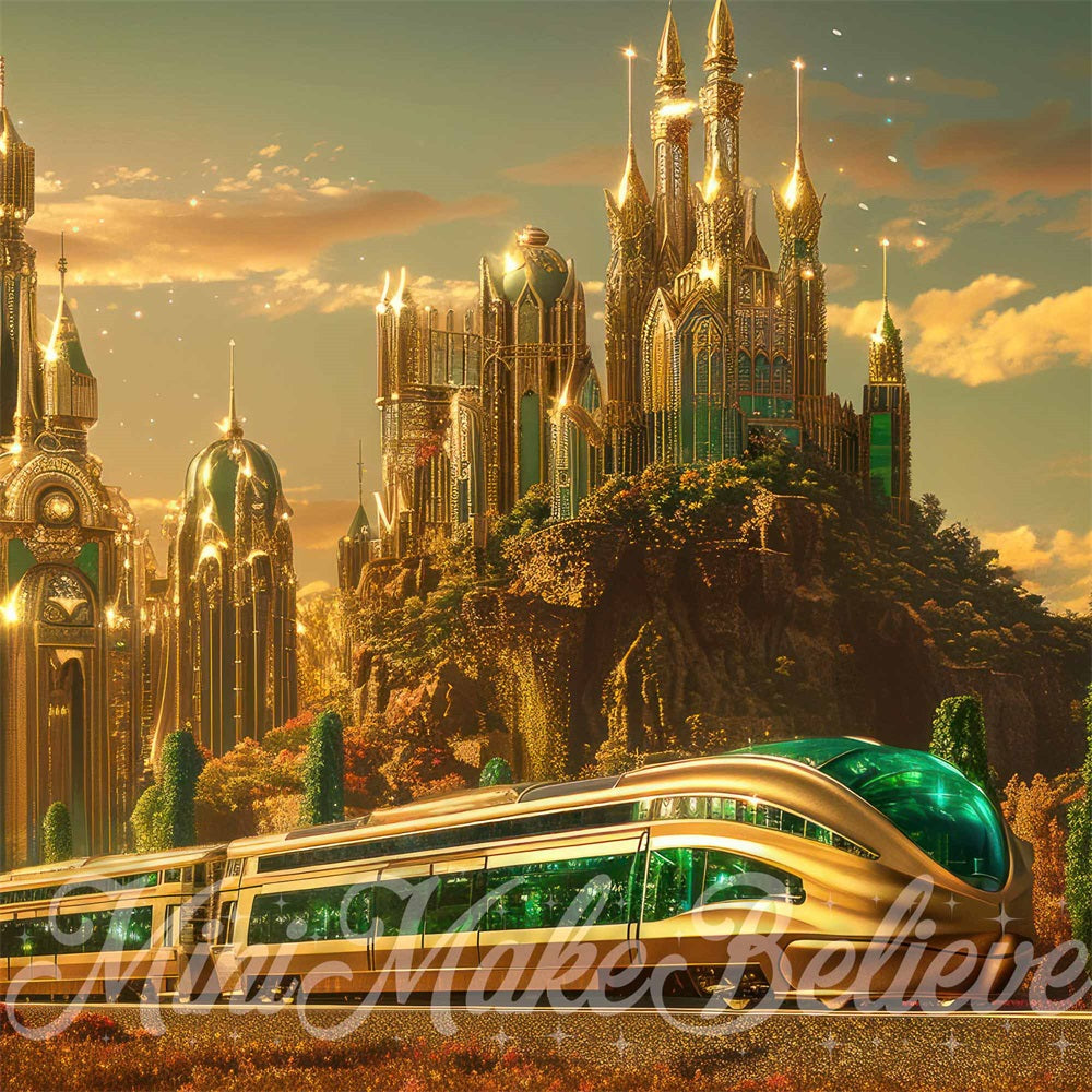 Kate Méchant Train émeraude Château Moderne Toile de fond conçue par Mini MakeBelieve - Kate Backdrop FR
