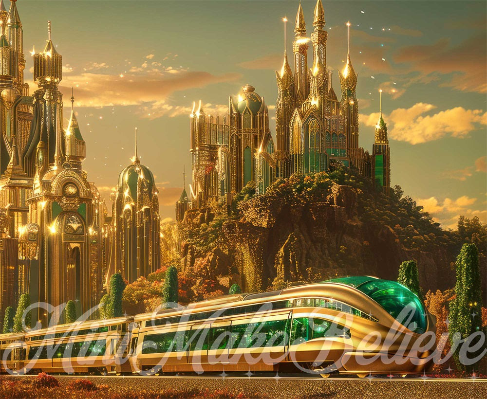 Kate Méchant Train émeraude Château Moderne Toile de fond conçue par Mini MakeBelieve - Kate Backdrop FR
