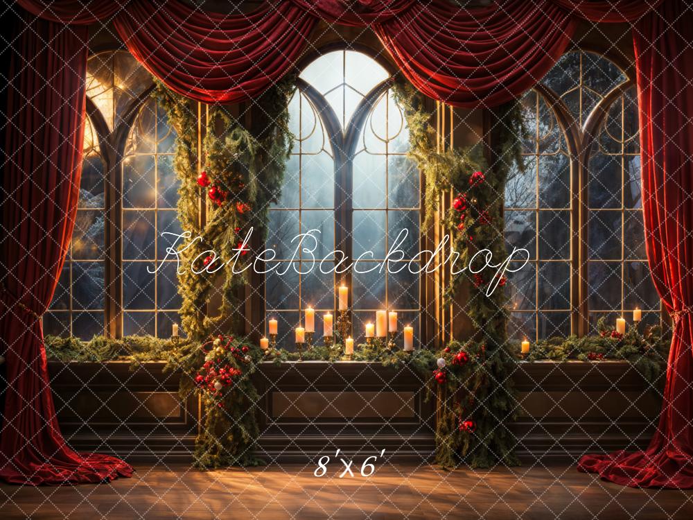 Kate Noël Rideau rouge Bougies Fenêtre Intérieur Toile de fond conçue par Emetselch - Kate Backdrop FR