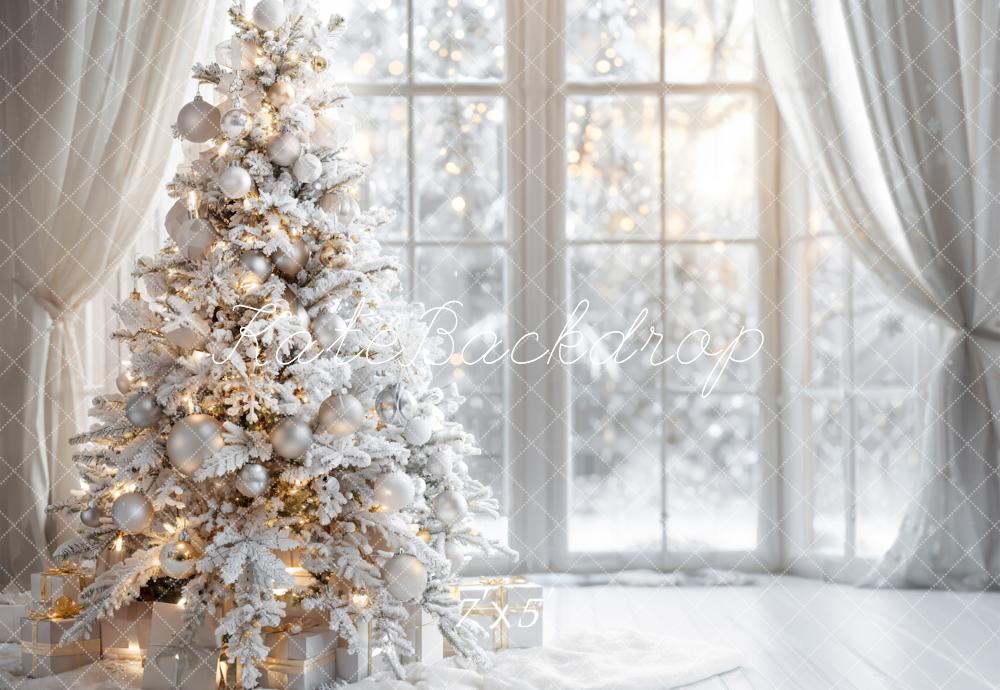Kate Hiver Intérieur Blanc Sapin de Noël Fenêtre Toile de fond conçue par Emetselch - Kate Backdrop FR