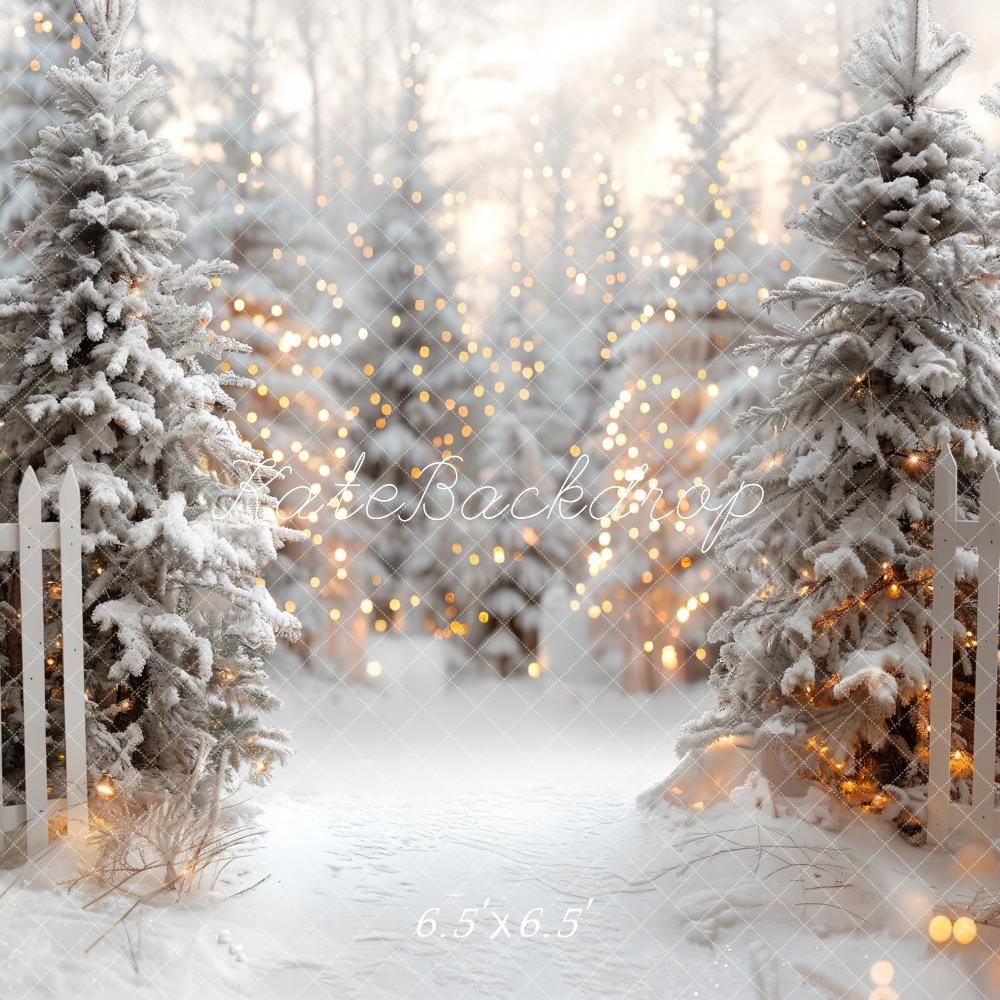 Kate Hiver Noël Blanc Forêt Clôture Neige Toile de fond conçue par Emetselch - Kate Backdrop FR