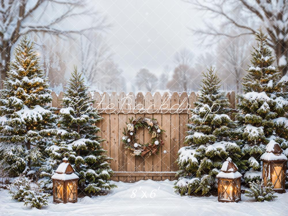 Kate Hiver Extérieur Forêt Sapin de Noël Clôture Toile de fond conçue par Emetselch - Kate Backdrop FR