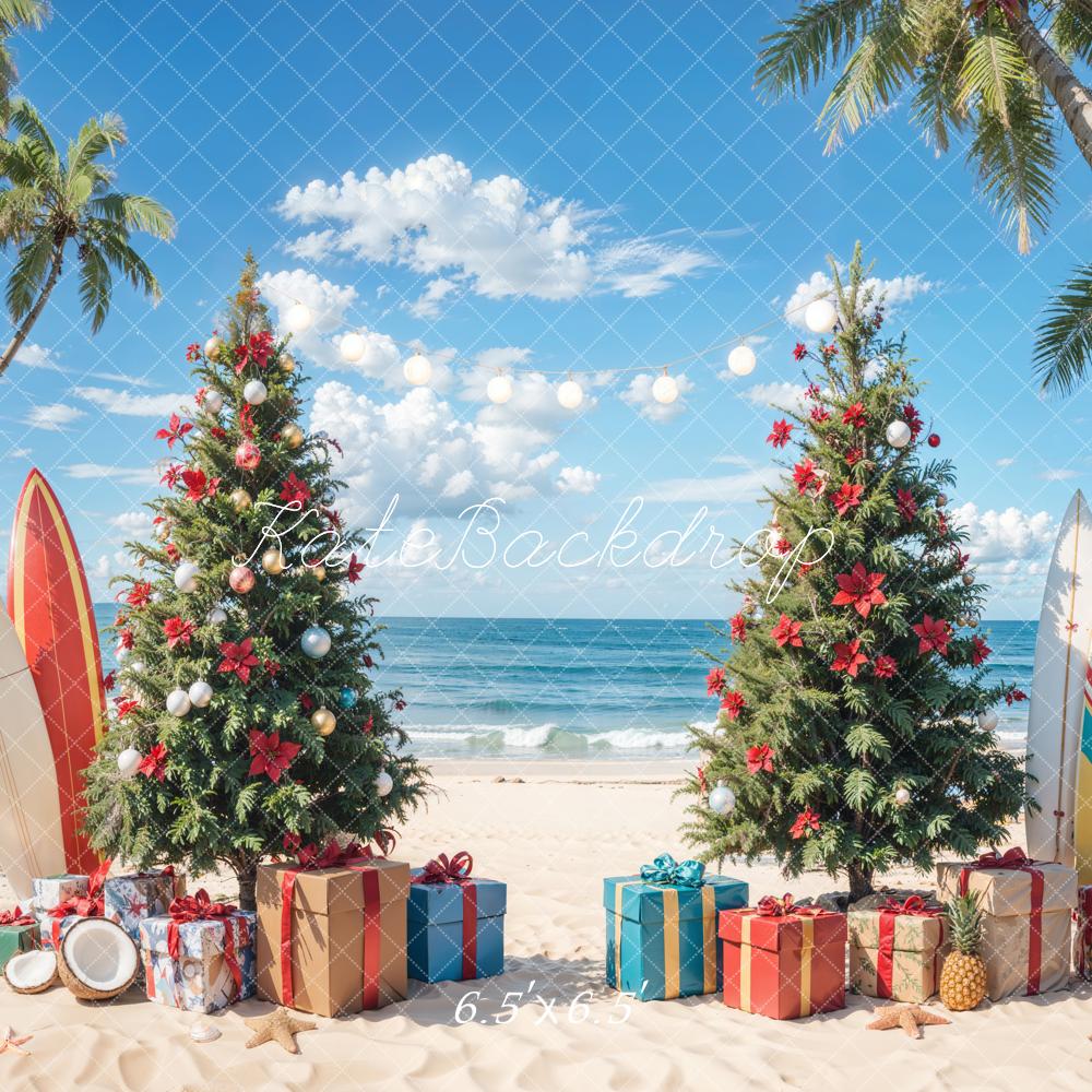 Kate Sapin de Noël Mer Plage Planche de surf Toile de fond conçue par Emetselch - Kate Backdrop FR