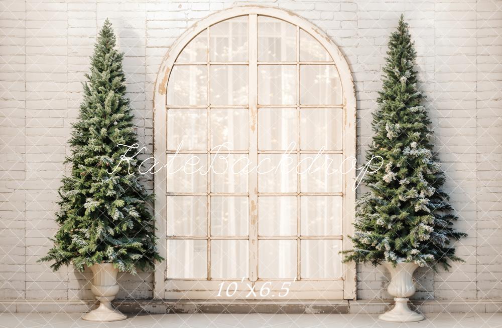 Kate Sapin de Noël Fenêtre en arc Mur de briques Toile de fond conçue par Emetselch - Kate Backdrop FR