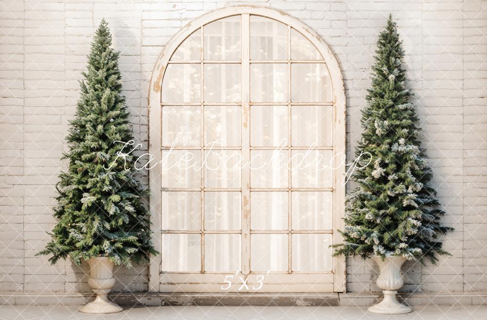 Kate Sapin de Noël Fenêtre en arc Mur de briques Toile de fond conçue par Emetselch - Kate Backdrop FR