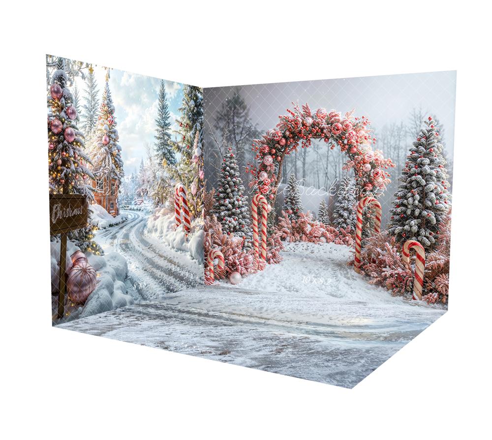 Kate Hiver Forêt Sapin de Noël Neige Arche Ensemble de chambre - Kate Backdrop FR