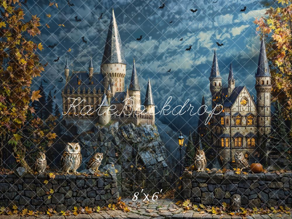Kate Automne Halloween Hibou Château rétro Toile de fond conçue par Chain Photographie - Kate Backdrop FR