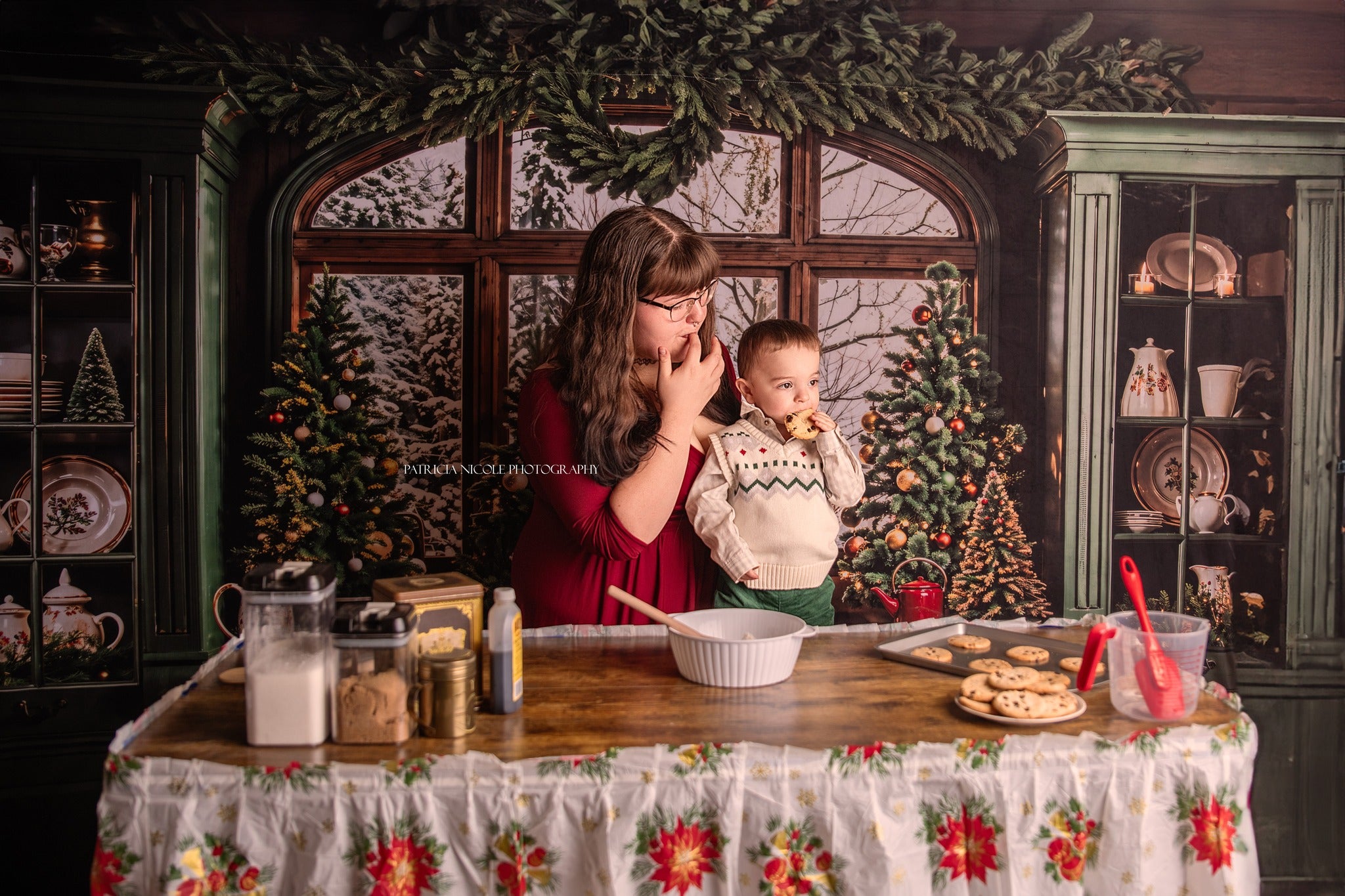 Kate Noël Vert foncé Rétro Cuisine Fenêtre Toile de fond conçue par Emetselch - Kate Backdrop FR