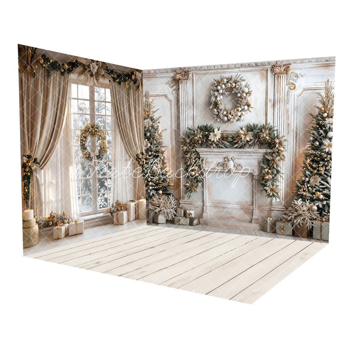 Kate Noël Beige Rideau Fenêtre Cheminée Ensemble de chambre (8pix8pi&10pix8pi&8pix10pi) - Kate Backdrop FR