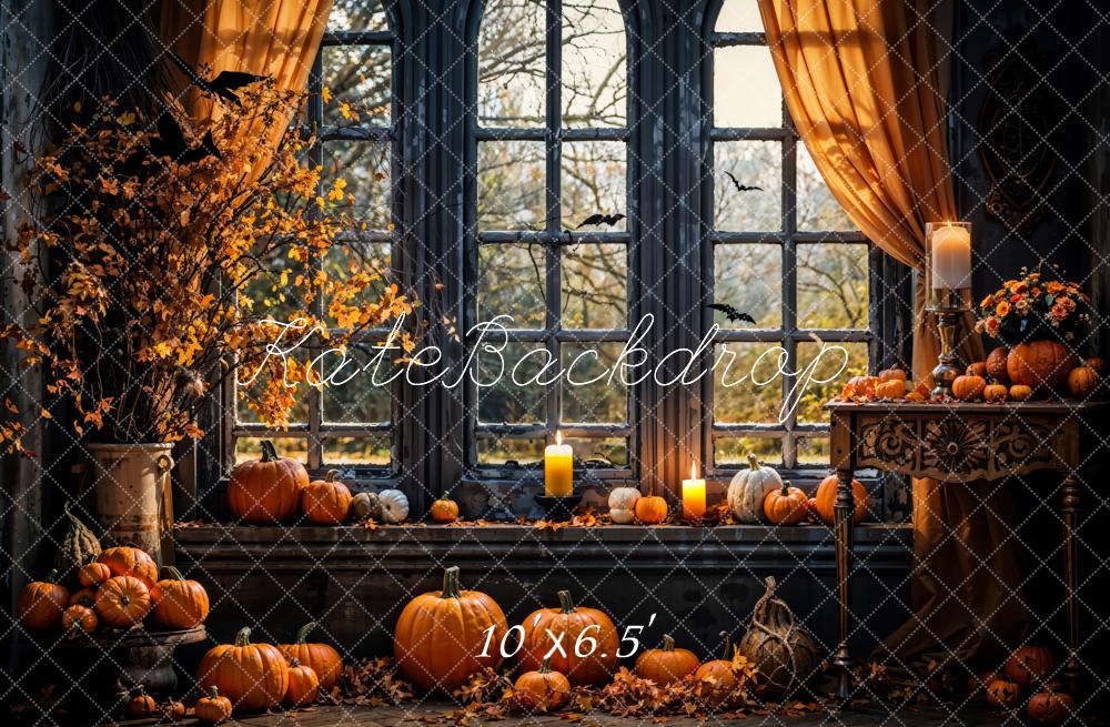 Kate Automne Halloween Citrouille Sombre Fenêtre Toile de fond conçue par Emetselch - Kate Backdrop FR