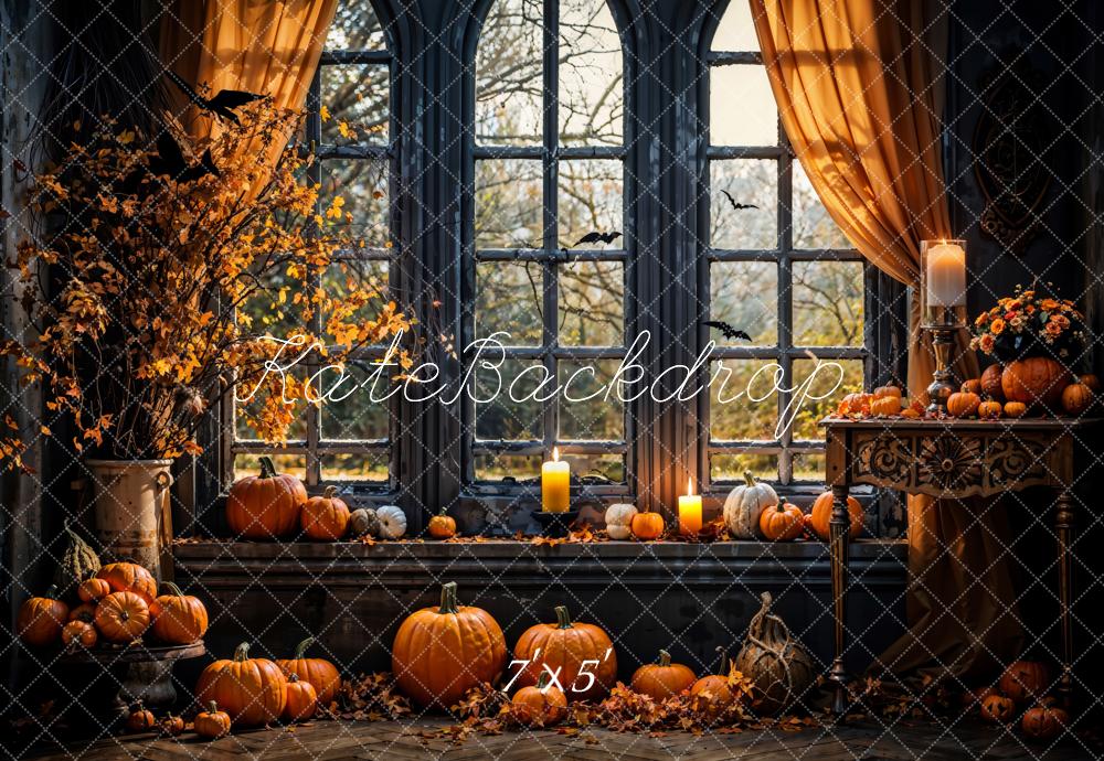 Kate Automne Halloween Citrouille Sombre Fenêtre Toile de fond conçue par Emetselch - Kate Backdrop FR