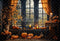Kate Automne Halloween Citrouille Sombre Fenêtre Toile de fond conçue par Emetselch - Kate Backdrop FR