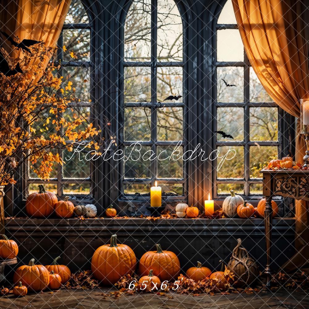 Kate Automne Halloween Citrouille Sombre Fenêtre Toile de fond conçue par Emetselch - Kate Backdrop FR