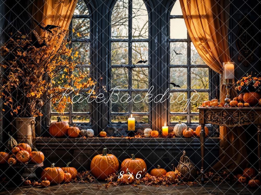 Kate Automne Halloween Citrouille Sombre Fenêtre Toile de fond conçue par Emetselch - Kate Backdrop FR