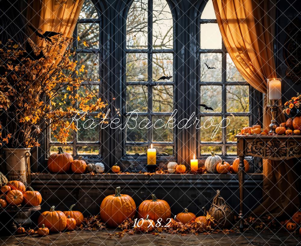 Kate Automne Halloween Citrouille Sombre Fenêtre Toile de fond conçue par Emetselch - Kate Backdrop FR