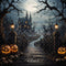 Kate Halloween Forêt Pont de bois Château Sombre Toile de fond conçue par Emetselch