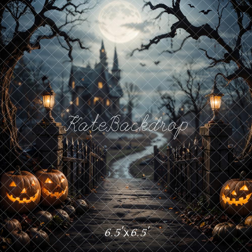Kate Halloween Forêt Pont de bois Château Sombre Toile de fond conçue par Emetselch