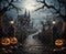 Kate Halloween Forêt Pont de bois Château Sombre Toile de fond conçue par Emetselch