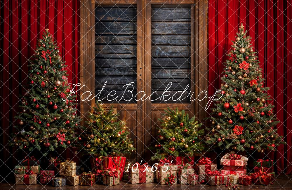 Kate Sapin de Noël Rideau Cadeaux Mur en bois Toile de fond conçue par Emetselch - Kate Backdrop FR