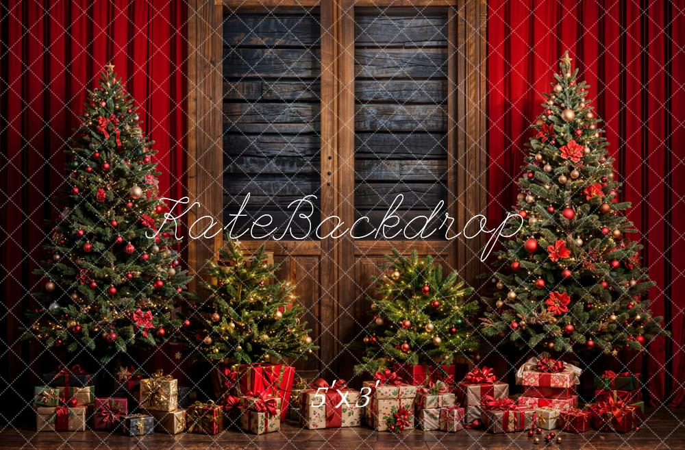 Kate Sapin de Noël Rideau Cadeaux Mur en bois Toile de fond conçue par Emetselch - Kate Backdrop FR