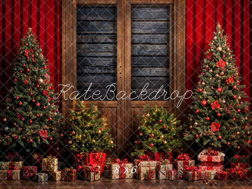 Kate Sapin de Noël Rideau Cadeaux Mur en bois Toile de fond conçue par Emetselch - Kate Backdrop FR