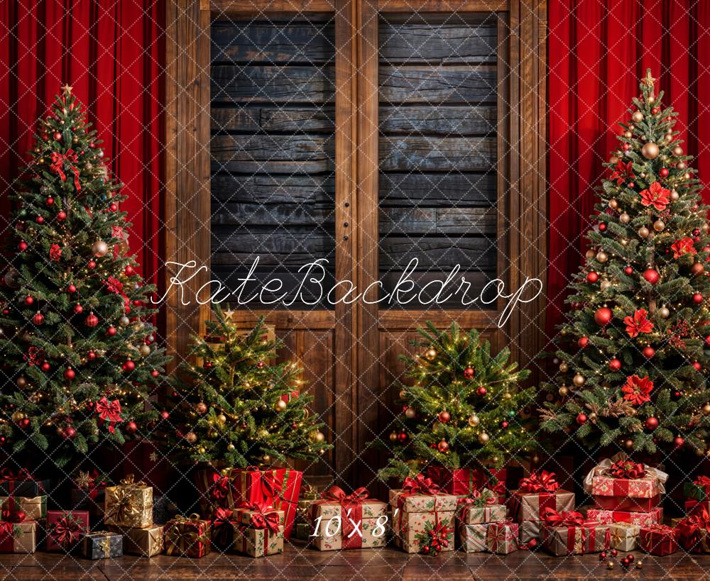 Kate Sapin de Noël Rideau Cadeaux Mur en bois Toile de fond conçue par Emetselch - Kate Backdrop FR
