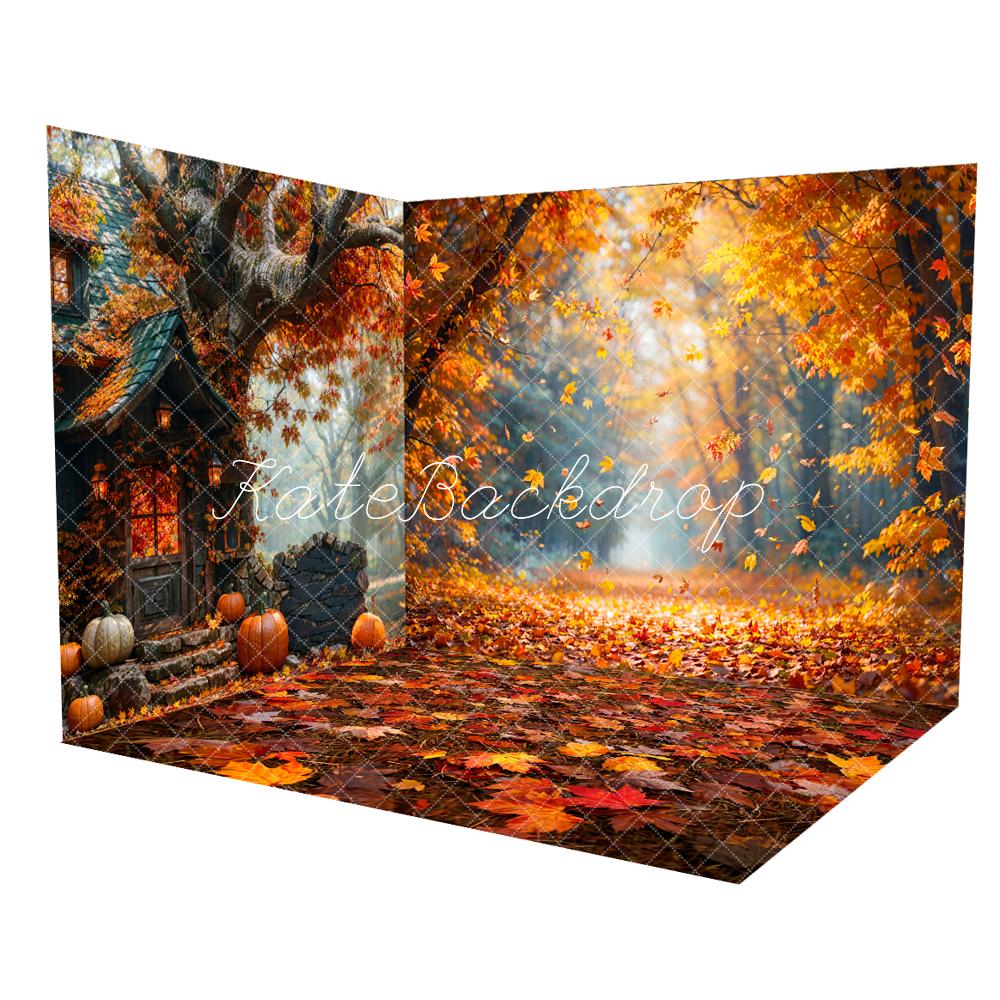 Offres Éclair-Kate Automne Forêt Feuille d'érable Cabane Ensemble de chambre (8pix8pi&10pix8pi&8pix10pi) - Kate Backdrop FR