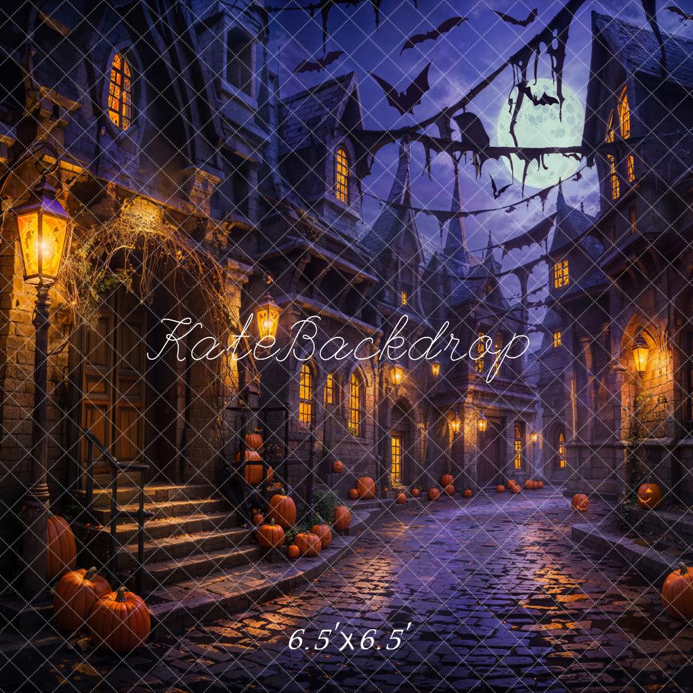 Kate Halloween Nuit Citrouille Rue Chauve-souris Toile de fond conçue par Emetselch - Kate Backdrop FR
