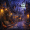 Kate Halloween Nuit Citrouille Rue Chauve-souris Toile de fond conçue par Emetselch - Kate Backdrop FR