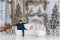 Kate Sapin de Noël Blanc Cheminée en briques Toile de fond conçue par Emetselch