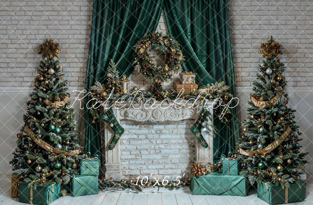 Kate Sapin de Noël Rétro Cheminée en brique Toile de fond conçue par Chain Photographie - Kate Backdrop FR
