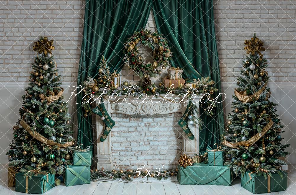 Kate Sapin de Noël Rétro Cheminée en brique Toile de fond conçue par Chain Photographie - Kate Backdrop FR