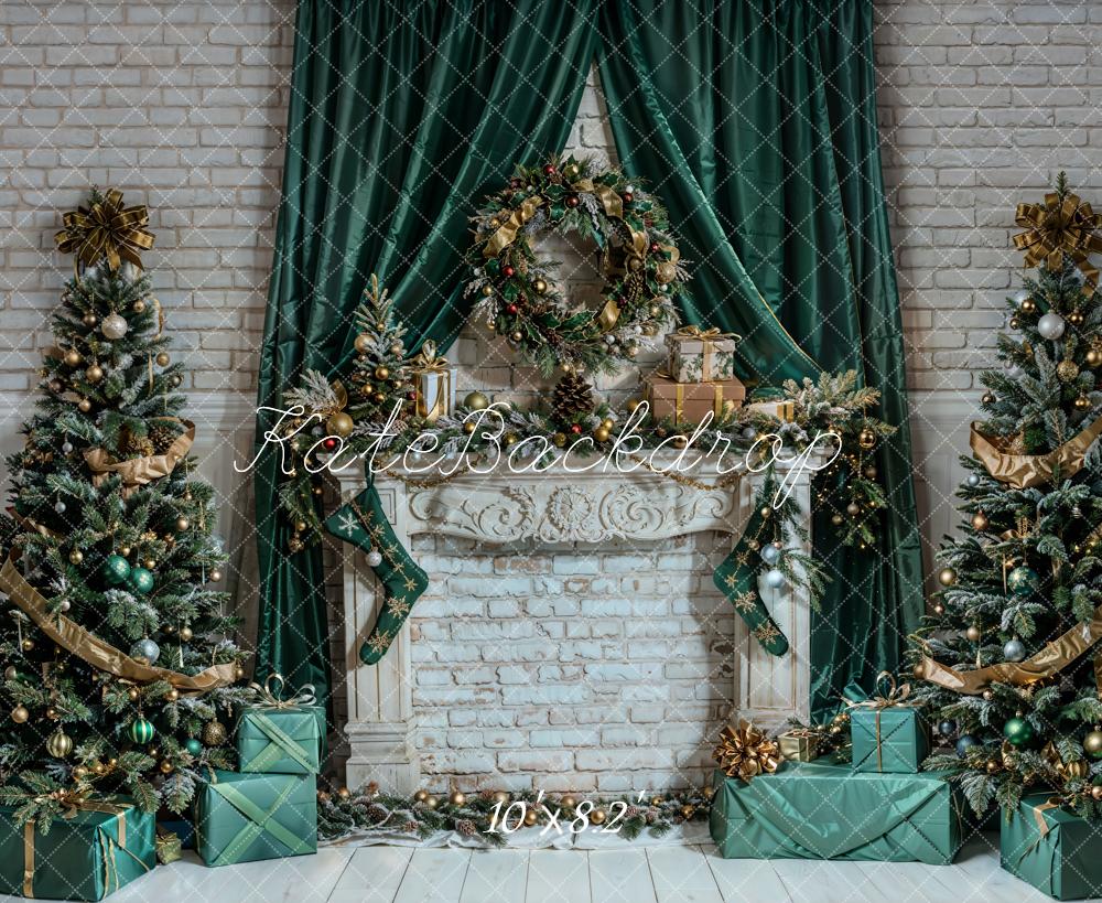 Kate Sapin de Noël Rétro Cheminée en brique Toile de fond conçue par Chain Photographie - Kate Backdrop FR