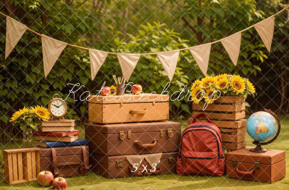 Kate Retour à l'école Valises Extérieur Tournesol Toile de fond conçue par Emetselch - Kate Backdrop FR