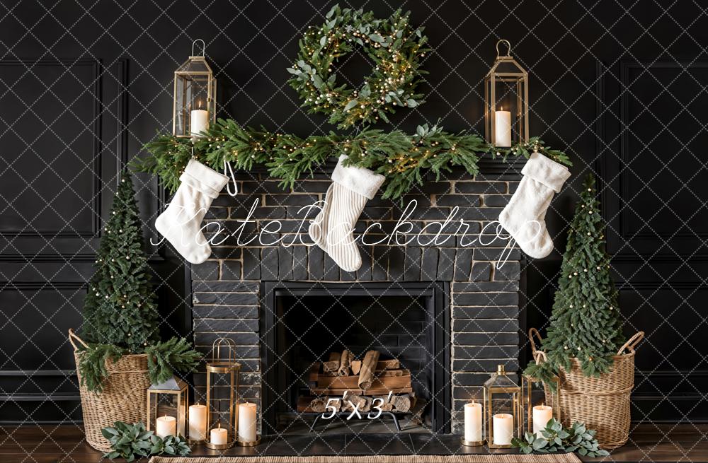 Kate Noël Chaussette blanche Cheminée en brique Toile de fond conçue par Emetselch - Kate Backdrop FR