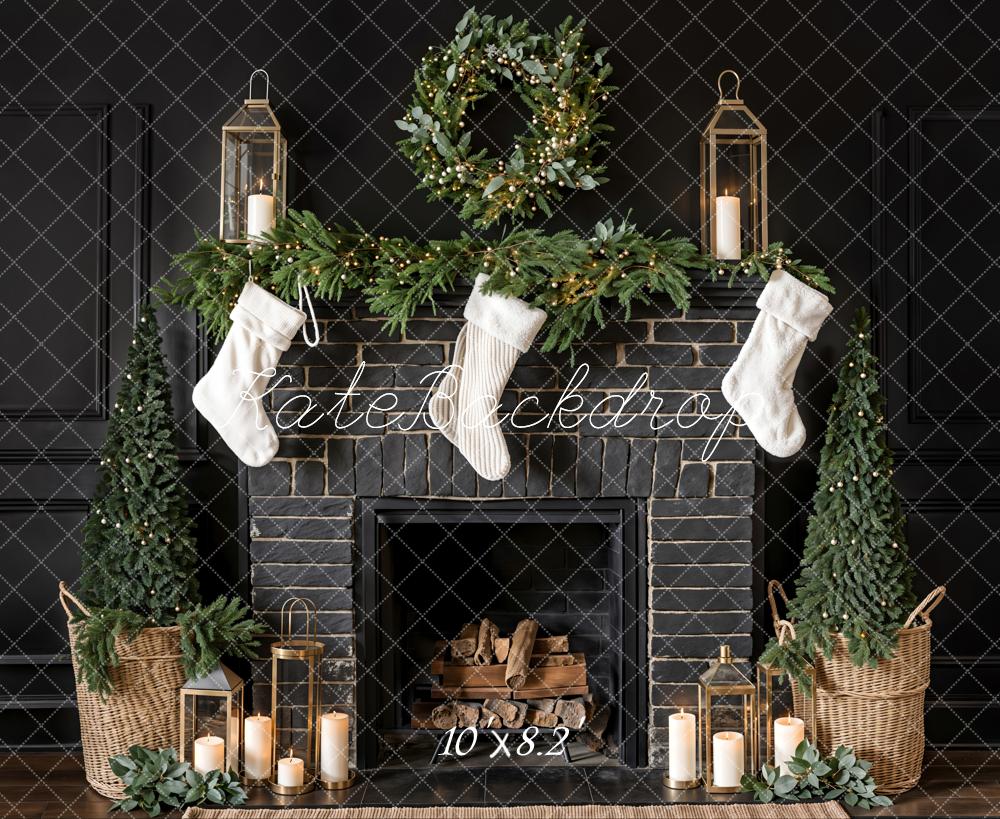Kate Noël Chaussette blanche Cheminée en brique Toile de fond conçue par Emetselch - Kate Backdrop FR