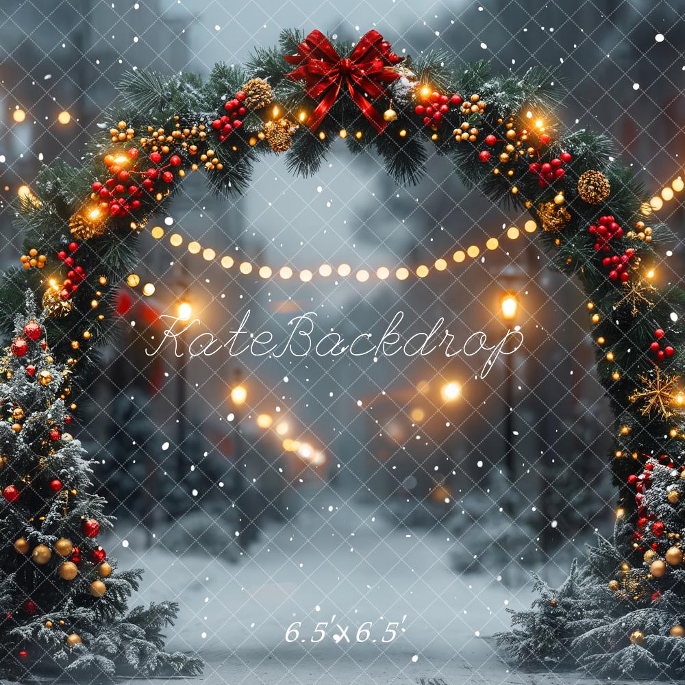 Kate Hiver Noël Arche Rue Neige Bokeh Toile de fond conçue par Emetselch - Kate Backdrop FR